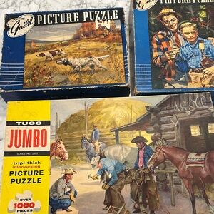 VINTAGE Picture Puzzle Set - Blue and Yellow